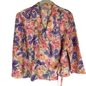 Vintage Emma James Liz Claiborne silk floral wrap blouse size 10